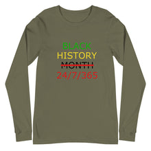 Load image into Gallery viewer, Black History 24/7/365 Unisex Long Sleeve Tee (Multi w/Black Print)