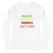 Load image into Gallery viewer, Black History 24/7/365 Unisex Long Sleeve Tee (Multi w/Black Print)
