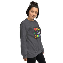 Load image into Gallery viewer, GOD GOALS GRIND Unisex Sweatshirt (Rainbow Print/Black Box)
