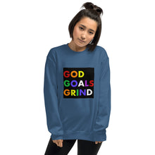 Load image into Gallery viewer, GOD GOALS GRIND Unisex Sweatshirt (Rainbow Print/Black Box)
