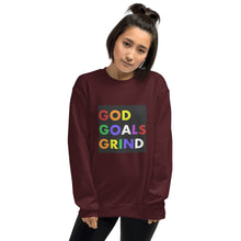 Load image into Gallery viewer, GOD GOALS GRIND Unisex Sweatshirt (Rainbow Print/Black Box)
