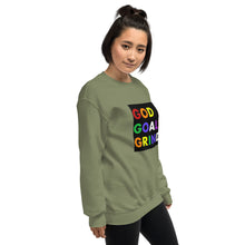 Load image into Gallery viewer, GOD GOALS GRIND Unisex Sweatshirt (Rainbow Print/Black Box)
