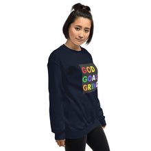 Load image into Gallery viewer, GOD GOALS GRIND Unisex Sweatshirt (Rainbow Print/Black Box)
