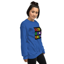 Load image into Gallery viewer, GOD GOALS GRIND Unisex Sweatshirt (Rainbow Print/Black Box)
