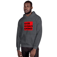 Load image into Gallery viewer, GOD GOALS GRIND Unisex Hoodie (Black print / Red box)
