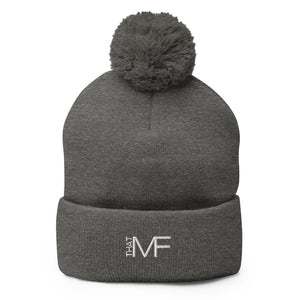 That MF Logo Pom-Pom Beanie (White Stitch)