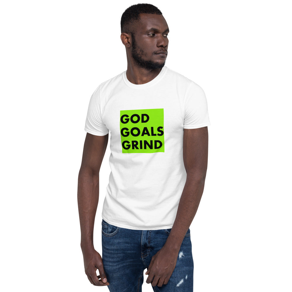 GOD GOALS GRIND Unisex Tee (Black Print/Lime Box)