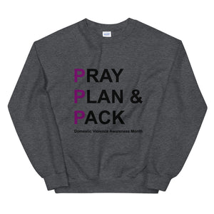 PRAY PLAN PACK - DV Awareness Unisex Sweatshirt (Purple/Black Print)