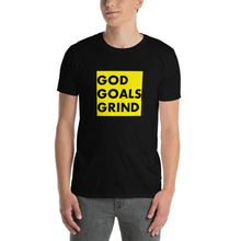 Load image into Gallery viewer, GOD GOALS GRIND Unisex Tee (Black Print/Gold Box)
