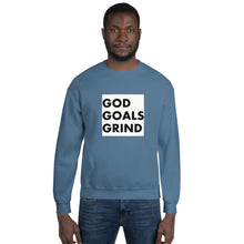 Load image into Gallery viewer, GOD GOALS GRIND Unisex Sweatshirt (Black Print/White Box)
