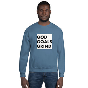 GOD GOALS GRIND Unisex Sweatshirt (Black Print/White Box)