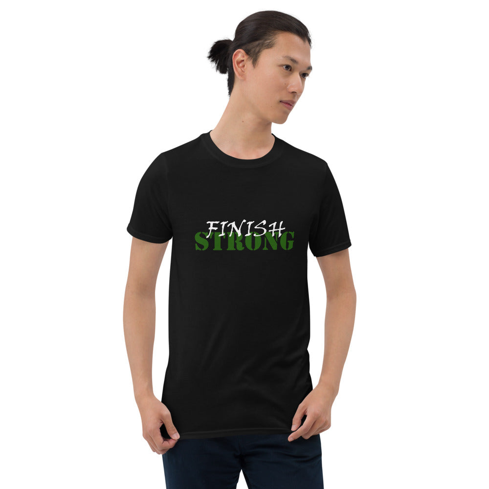 Finish STRONG Unisex Tee (White/Green Print)