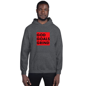 GOD GOALS GRIND Unisex Hoodie (Black print / Red box)