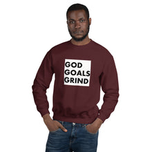 Load image into Gallery viewer, GOD GOALS GRIND Unisex Sweatshirt (Black Print/White Box)
