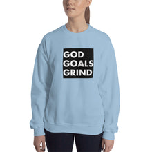 Load image into Gallery viewer, GOD GOALS GRIND Unisex Sweatshirt (White Print/Black Box)
