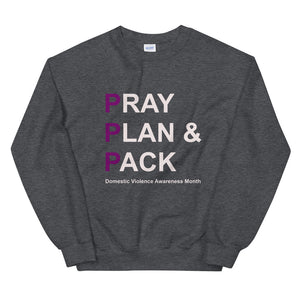 PRAY PLAN PACK - DV Awareness Unisex Sweatshirt (Purple/White Print)