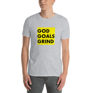 GOD GOALS GRIND Unisex Tee (Black Print/Gold Box)