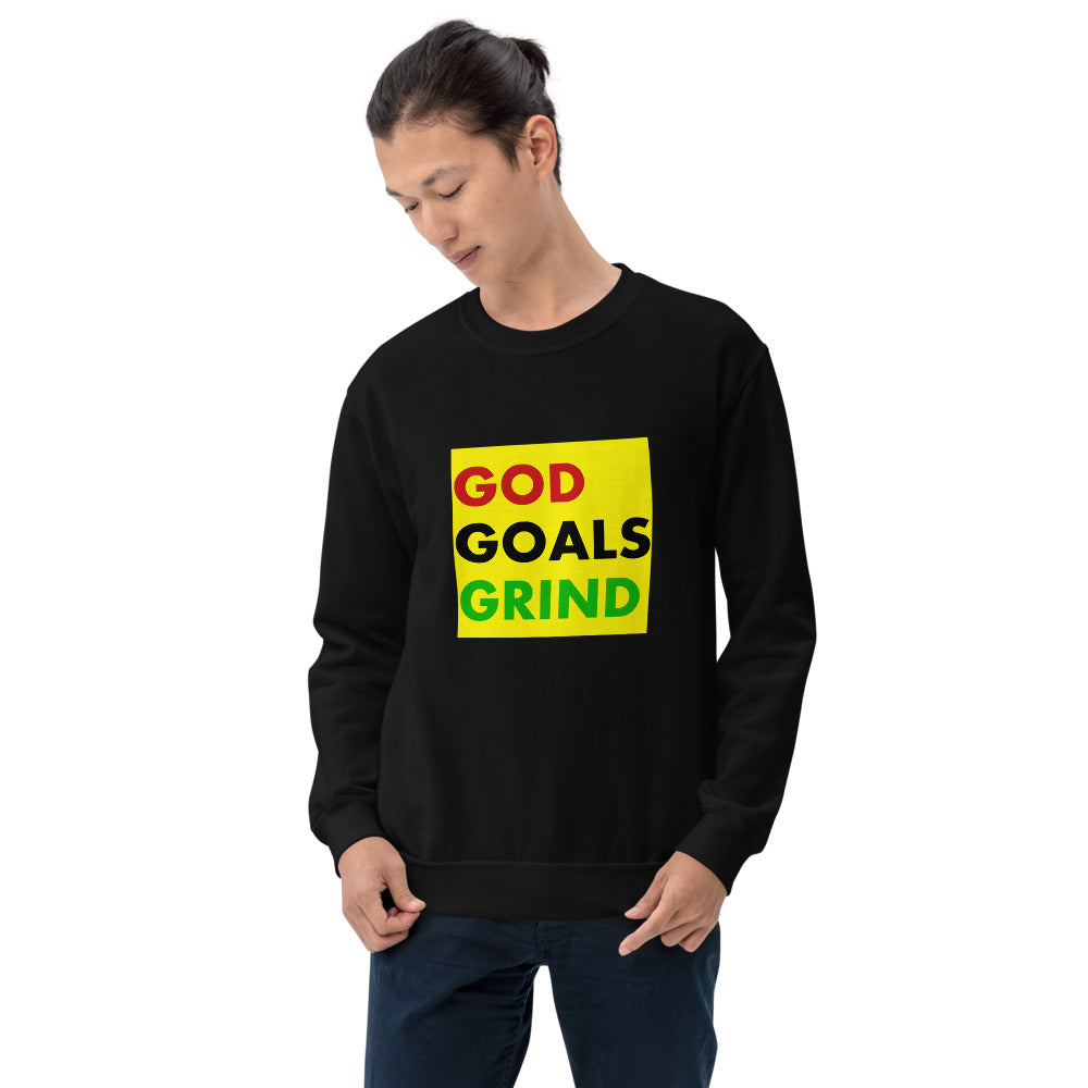 GOD GOALS GRIND Unisex Sweatshirt (Red, Black, Green Print)