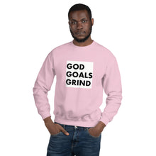 Load image into Gallery viewer, GOD GOALS GRIND Unisex Sweatshirt (Black Print/White Box)
