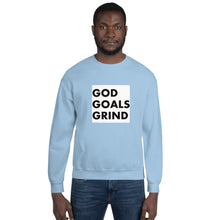 Load image into Gallery viewer, GOD GOALS GRIND Unisex Sweatshirt (Black Print/White Box)
