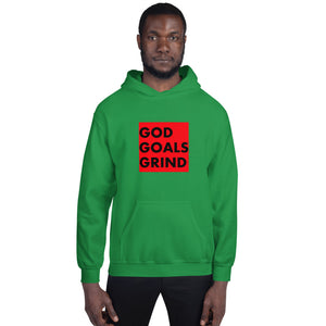 GOD GOALS GRIND Unisex Hoodie (Black print / Red box)