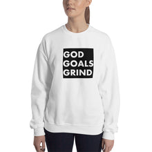 Load image into Gallery viewer, GOD GOALS GRIND Unisex Sweatshirt (White Print/Black Box)
