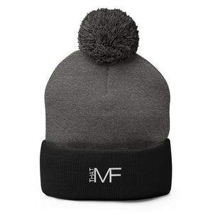 That MF Logo Pom-Pom Beanie (White Stitch)