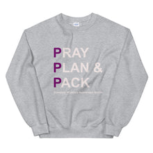 Load image into Gallery viewer, PRAY PLAN PACK - DV Awareness Unisex Sweatshirt (Purple/White Print)
