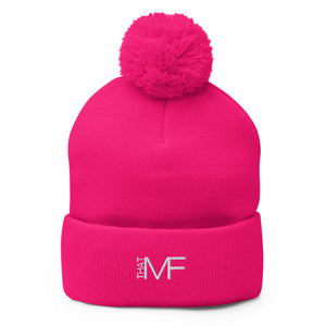 That MF Logo Pom-Pom Beanie (White Stitch)