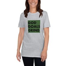 Load image into Gallery viewer, GOD GOALS GRIND Unisex Tee (Black Print/Army Green Box)
