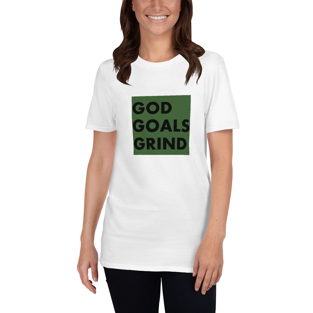 GOD GOALS GRIND Unisex Tee (Black Print/Army Green Box)