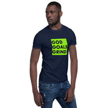 Load image into Gallery viewer, GOD GOALS GRIND Unisex Tee (Black Print/Lime Box)
