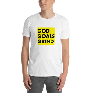 GOD GOALS GRIND Unisex Tee (Black Print/Gold Box)