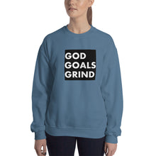 Load image into Gallery viewer, GOD GOALS GRIND Unisex Sweatshirt (White Print/Black Box)
