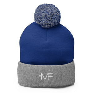 That MF Logo Pom-Pom Beanie (White Stitch)