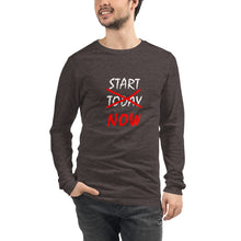 Load image into Gallery viewer, START NOW Unisex Long Sleeve Tee (White/Red Print)
