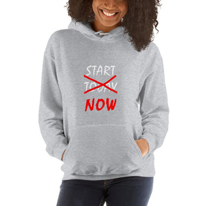 START NOW Unisex Hoodie (White/Red Print)