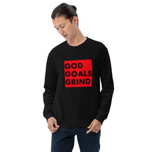 Load image into Gallery viewer, GOD GOALS GRIND Unisex Sweatshirt (Black Print/Red Box)
