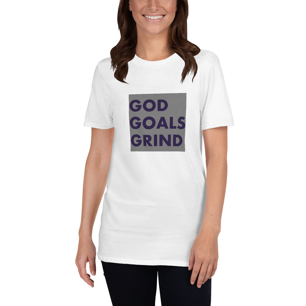 GOD GOALS GRIND Unisex Tee (Navy Print/Gray Box)