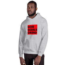 Load image into Gallery viewer, GOD GOALS GRIND Unisex Hoodie (Black print / Red box)
