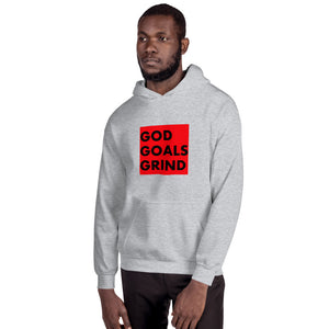 GOD GOALS GRIND Unisex Hoodie (Black print / Red box)