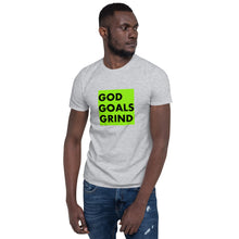 Load image into Gallery viewer, GOD GOALS GRIND Unisex Tee (Black Print/Lime Box)
