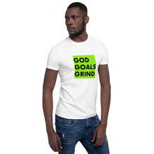 Load image into Gallery viewer, GOD GOALS GRIND Unisex Tee (Black Print/Lime Box)
