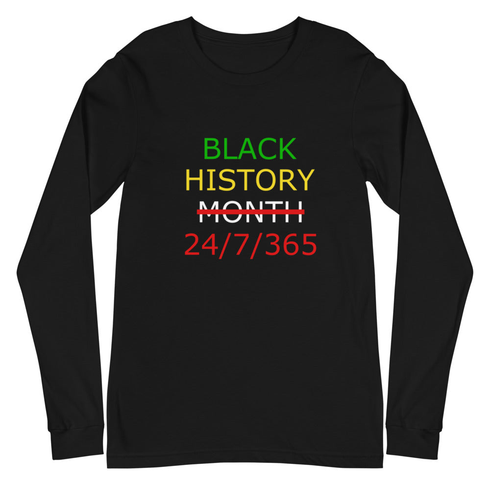 Black History 24/7/365 Unisex Long Sleeve Tee (Multi w/White Print)