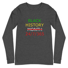 Load image into Gallery viewer, Black History 24/7/365 Unisex Long Sleeve Tee (Multi w/White Print)
