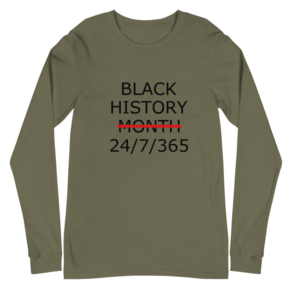 Black History 24/7/365 Unisex Long Sleeve Tee (Black Print)