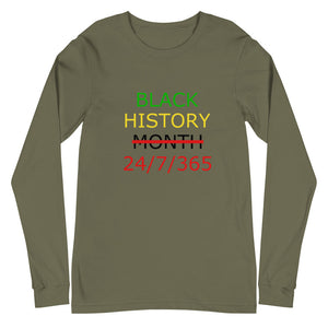 Black History 24/7/365 Unisex Long Sleeve Tee (Multi w/Black Print)