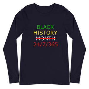 Black History 24/7/365 Unisex Long Sleeve Tee (Multi w/White Print)